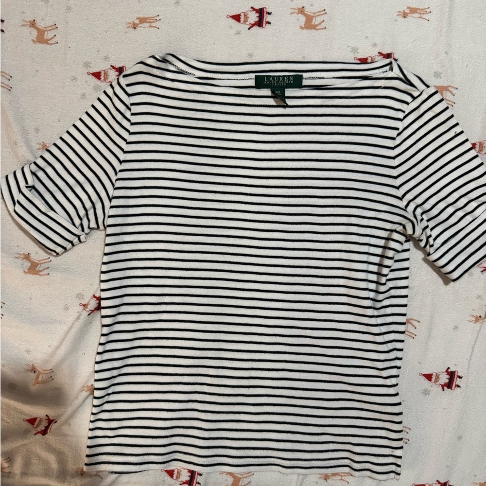 Ralph Lauren Black and White Striped Short Sleeve Top